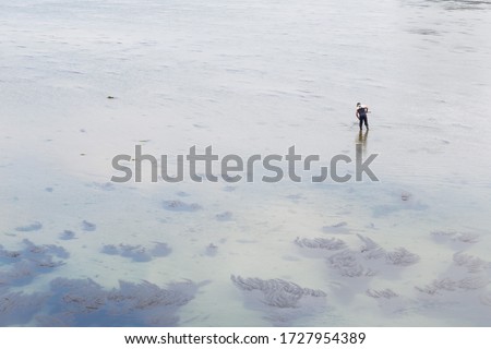 Stock fotó: Man With Rake Looking Into The Fog