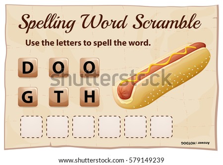 Stock foto: Spelling Word Scramble Game With Word Hotdog
