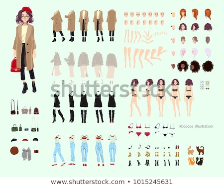 Stockfoto: Animate Character Young Lady Personage Constructor Different Woman Postures Face Legs Hands Ac