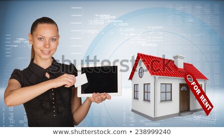Businesswoman Holding Model House With Tag For Rent Stockfoto © cherezoff