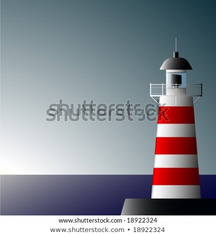 Stockfoto: Ector · Eenzaam · Baken · Op · Zeekust · Op · Een · Daling · Van · De · Dag