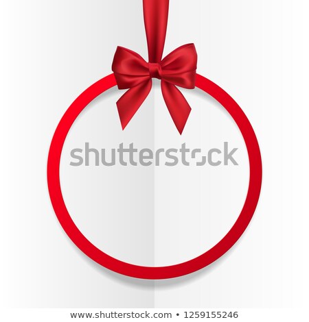 Foto stock: Bright Holiday Round Frame Banner Hanging With Red Ribbon And Silky Bow On Transparent Background