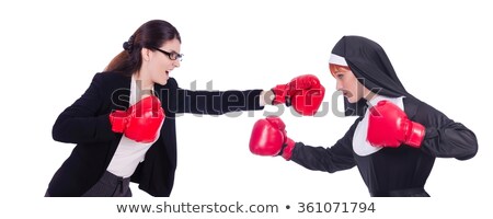 Foto d'archivio: Nun With Boxing Gloves Isolated On White