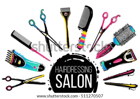 Сток-фото: Hair Salon Hand Drawn Vector Doodles Illustration Hairstyle Poster Design