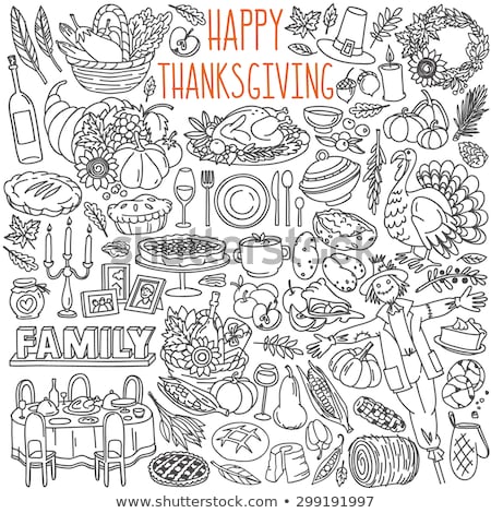 ストックフォト: Happy Thanksgiving Card Line Art Vector Corn Autumn Harvest Illustrations