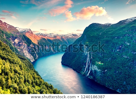Stok fotoğraf: Summer Landscape With Fjord And Waterfall Norway