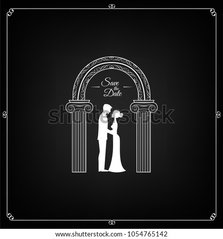 Floral Greeting Card With Silhouette Of Romantic Couple Stockfoto © Khabarushka