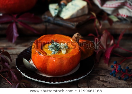 ストックフォト: Pumpkin And Pear Soup With Blue Cheesestyle Rustic