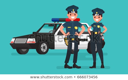 Stockfoto: Two Police Officers By The Police Car