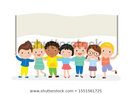 Stock fotó: Flat Children And Blank Paper Template