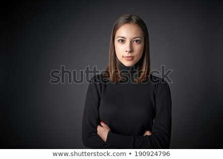 Foto stock: Beauty Portrait Of Attractive Candid Dark Haired Woman Looking A