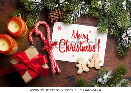 Foto stock: Christmas Card With Gingerbread Cookies And Xmas Fir Tree