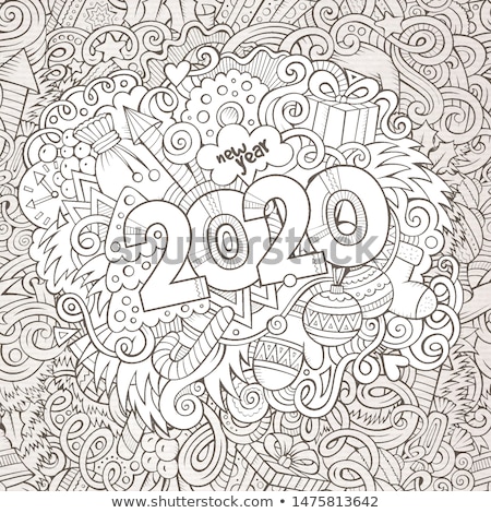 Foto stock: 2020 Hand Drawn Doodles Contour Line Illustration New Year Poster