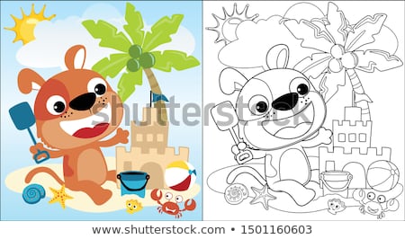 Stockfoto: Cartoon Playful Dog Character Coloring Book Page