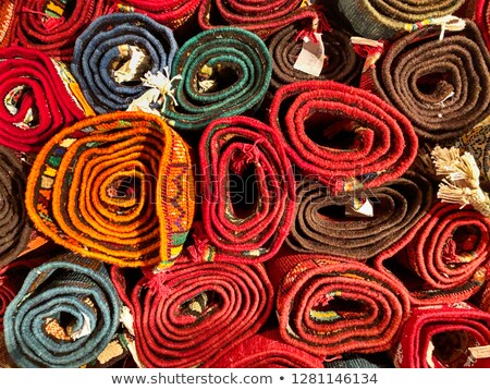 Stock foto: Rolled Rugs Inside A Rug Store