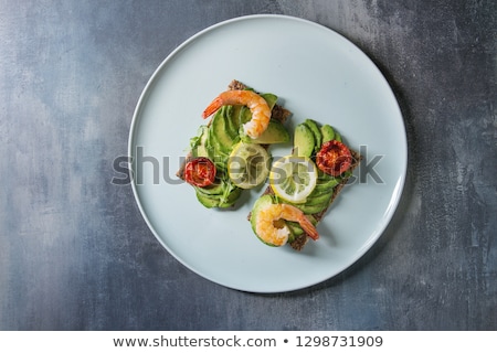 Foto stock: Shrimp Appetizer Served On Toasted Bread