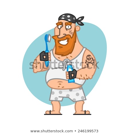 Stok fotoğraf: Biker Man Holding Toothbrush And Toothpaste