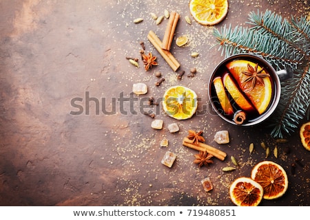 Stok fotoğraf: Christmas Card With Mulled Wine And Xmas Fir Tree