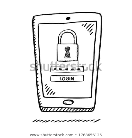 Foto stock: Digital Tablet With Padlock Hand Drawn Outline Doodle Icon