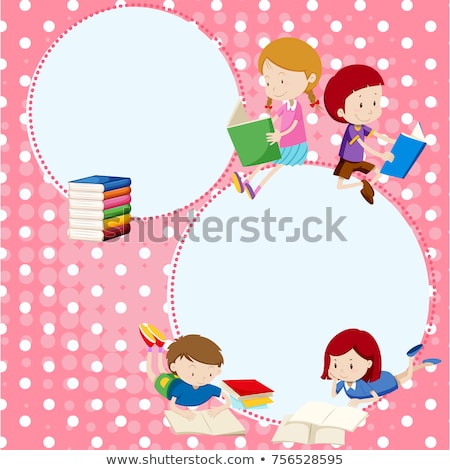 Stock fotó: Border Template With Kids Reading