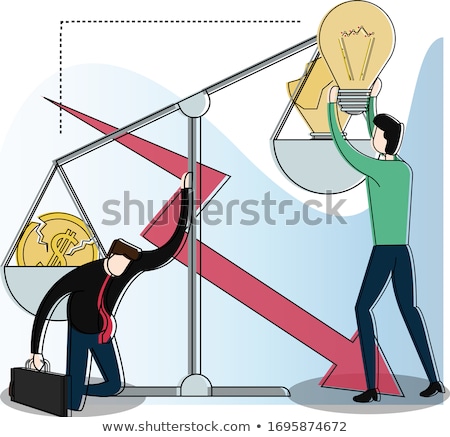 Foto stock: Character Bankrupt Man Hold On Red Arrow Vector