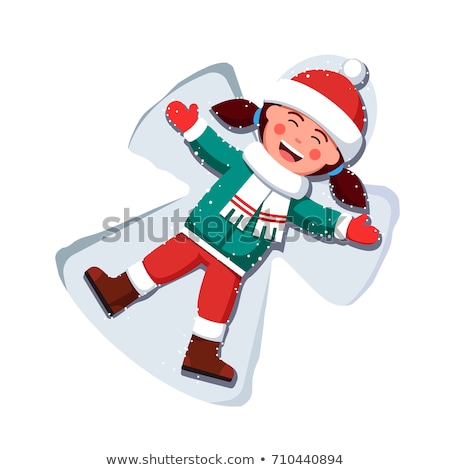 Foto stock: Snow Angel Game In Winter Season People Outdoors