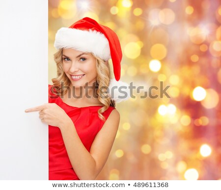 Stock fotó: Beautiful Winter Woman With A Blank White Board