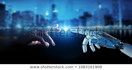 Zdjęcia stock: Robot And Human Hand Connecting Fingers