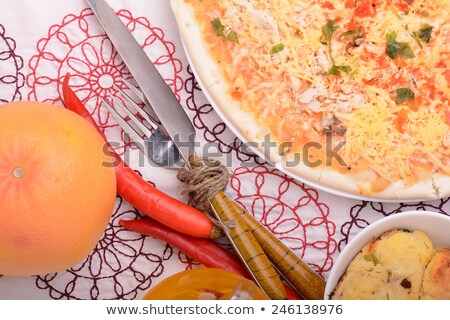 Beef Pizza With Meat Chop And Mandarin Stockfoto © fotoscool