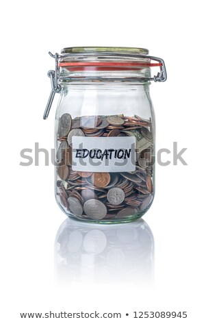 Сток-фото: Isolated Jar Filled With Coins Labeled Education