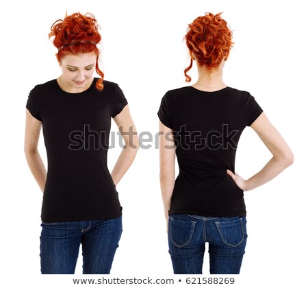 Stockfoto: Redhead Woman Wearing Blank Black Shirt