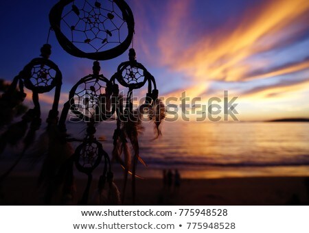 Foto stock: Indian Man And Dreamcatcher At Sunset