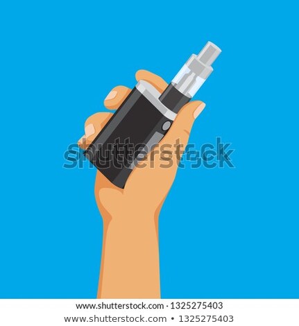 Foto d'archivio: Vape Addiction Concept Hand Holding E Cigarette Vaping Stuff Vector Illustration