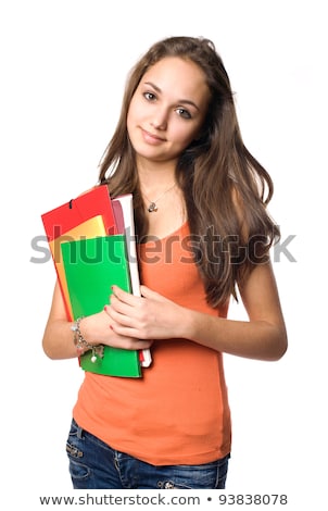 Brunette Holding Colourful Folders ストックフォト © lithian