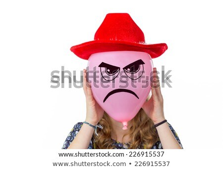 Сток-фото: Girl Holding Pink Balloon With Angry Face And Red Hat