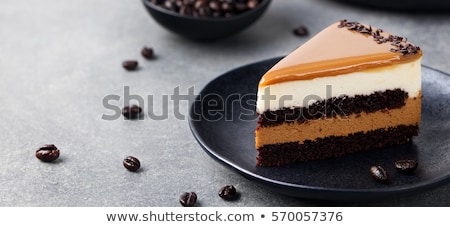 Foto stock: Coffee And Caramel Cake Mousse Dessert On A Plate