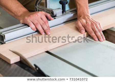 Craftsman Cutting A Board With An Electric Saw Foto d'archivio © Kzenon