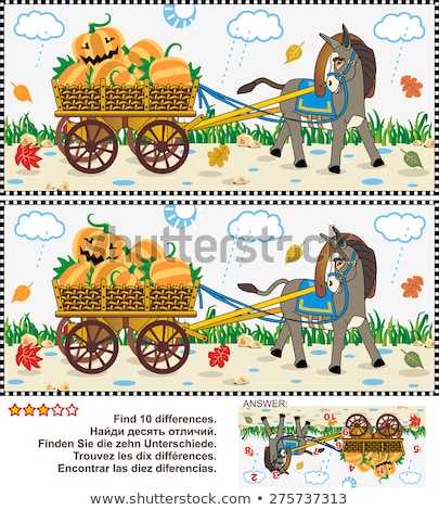 Find The Differences Visual Puzzle - Burro Pulling Cart With Pumpkins Imagine de stoc © ratselmeister