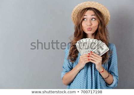 Сток-фото: Excited Woman Posing Isolated Over Grey Wall Background Holding Box Surprise Present