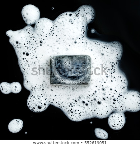 Stock foto: Soap Bar Top View On Black Background With Foam Suds Natural Diy Olive Oil Foaming With Foam Bubble
