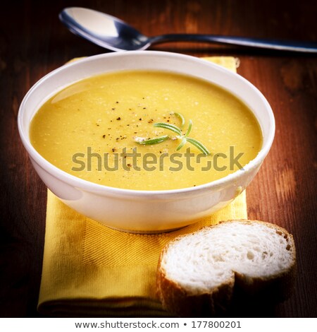 Stock fotó: Warm Bread Bowl Of Lentil Soup With Rosemary