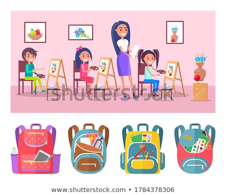 Zdjęcia stock: Art Lesson Class And Schoolbags With Stationery