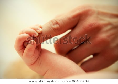 Foto stock: Newborn Baby Holding Hands With His Father