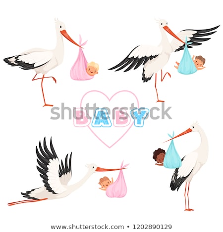 Stockfoto: Funny Stork Delivers A New Little Girl