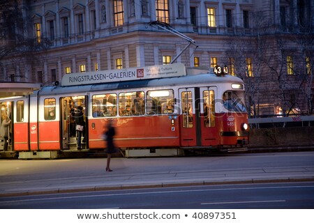 Сток-фото: Red Old Trolley Car In Vienna In The First District By Night