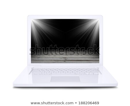 On The Laptop Screen Shows A Wooden Floor Floodlit [[stock_photo]] © cherezoff