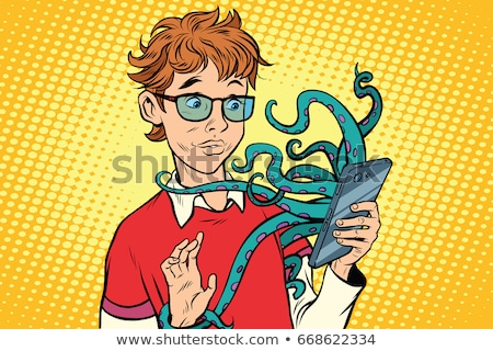 Stockfoto: Teen And Octopus In The Smartphone Danger Online