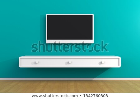 Zdjęcia stock: Wooden Tv Stand With Flat Lcd Television 3d Rendering
