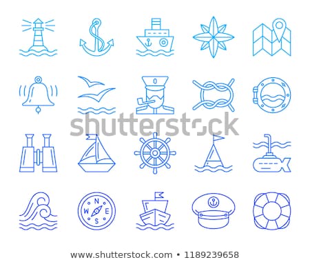 Сток-фото: Vector Flat Outline Sea Icon Anchor