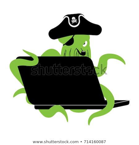 Stockfoto: Web Pirate Octopus And Laptop Poulpe Internet Hacker And Pc De